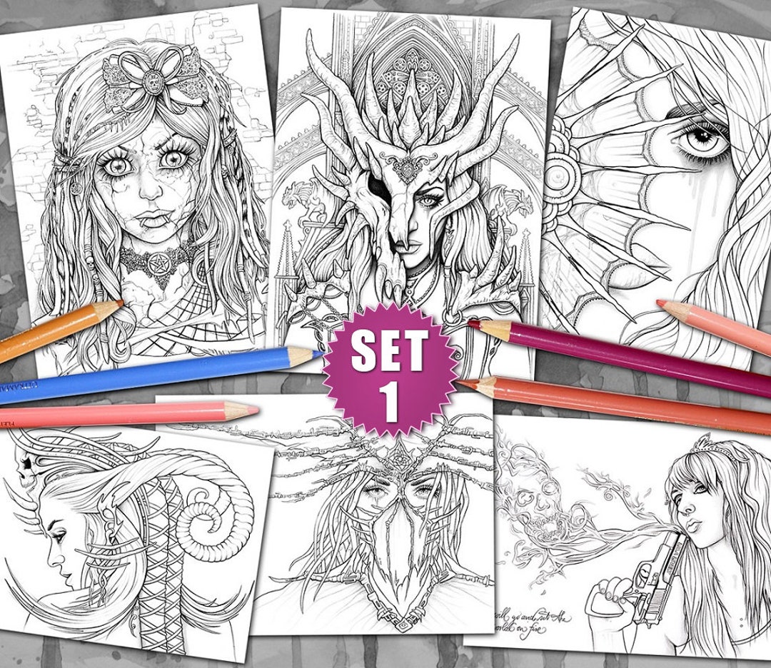 6 Coloring Pages Pack I Gothic and Fantasy Printable Pdf by - Etsy