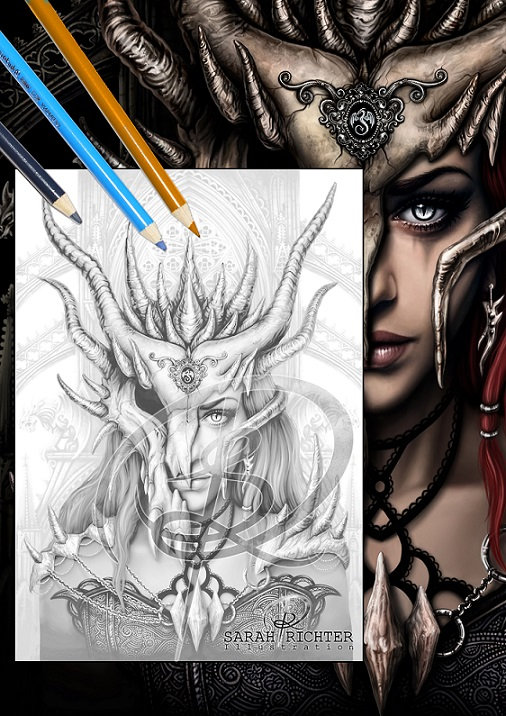 6 Greyscale Coloring Pages Gothic &amp; Fantasy Pack 1 by Sarah - Etsy France