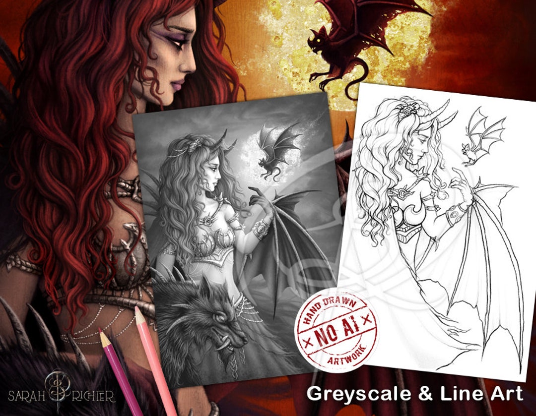 Lilith Greyscale and Line Art Coloring Page Pack Printable PDF - Etsy