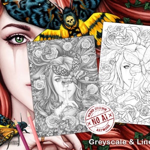 Lady Moth Greyscale and Line Art Coloring Page Pack Printable PDF by Sarah Richter