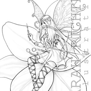 Faebruary2020 Elvina Coloring Page Fairy Fantasy / Printable fantasy Colouring pages for adults by Sarah Richter image 3