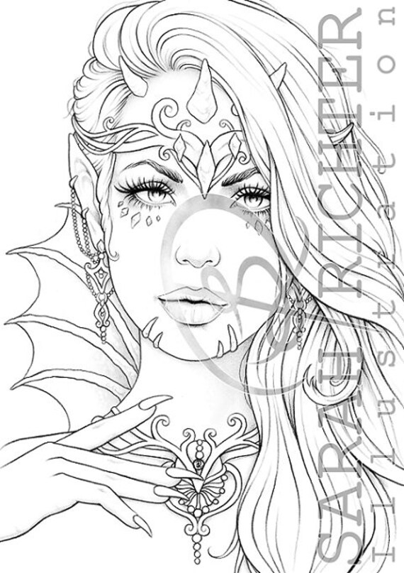 Valandriel Coloring Page Gothic Fantasy Zum Ausdrucken Etsy