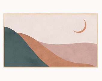 Samsung Rahmen TV Kunst, Abstrakte Landschaft Kunst, Grün Orange Blush Digitales Kunstwerk, Mid Century Modern, Landschaft Kunstdruck für Digital Tv