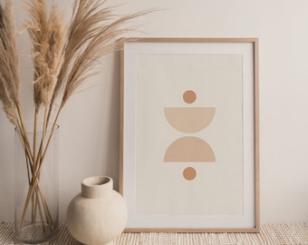 Geometrische neutrale Töne druckbare Wandkunst, herunterladbare Drucke, Mitte des Jahrhunderts moderne Halbkreise abstrakte Kunst, Boho Dekor, minimalistisches Plakat