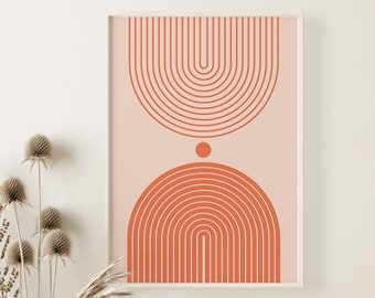Oranje abstracte Rainbow Art Print, moderne muurkunst uit het midden van de eeuw, geometrische minimalistische poster, Boho decor, afdrukbare muurkunst, woonkamerkunst
