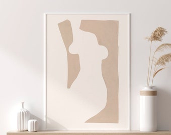 Abstract Shapes Art Print, Woman Cut Outs Figure Art, Printable Wall Art, Mid Century, Matisse poster, Beige Neutral, Minimalist Female Body