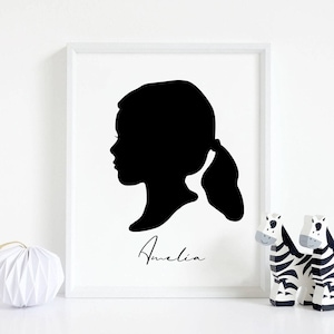 Custom Profile Silhouette Portrait, Printable Wall Art, Kid Portrait, Gifts for Mom Grandparent Gift,  Custom Family, Mothers Day Gift