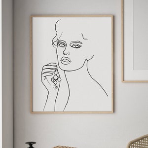 Frau Linie Zeichnung, weibliches Gesicht Kunst, druckbare Linie Kunst, abstrakte Frau Druck, minimalistische Kunst, schwarz und weiß weiblich Poster Zeichnung