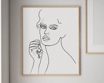 Woman Line Drawing, Female Face Art, Printable line art, Abstract Woman print, Minimalist Art, Black and White Female Poster Drawing