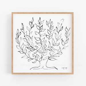 Árbol de Matisse, póster de árbol, impresión de arte de pared de árbol, blanco y negro, ilustración botánica, arte botánico, arte de hojas, árbol imprimible, dibujo de árbol