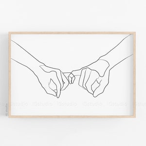 Pinky Swear Printable, One Line Drawing Print, Single Line Art Hands, Hand Poster, Original Minimalist Couple Art, Minimal Fine Decor