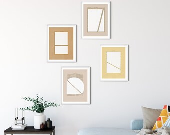 Abstract Soft Color Art, Gallery Wall Set, Mid Century Modern Art Print, Mid Century Poster, Minimalist Poster Living Room Set Geometric Art