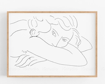 Woman line drawing, Printable line art, Female figure sketch art, Matisse Print, Abstract woman print, Minimalist art, Black and white