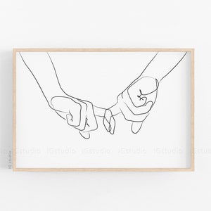 Pinky Swear Printable, Lover&#39;s Hands Print,  One Line Drawing, Couple Art Print, Single Line Art Hands, Hand Poster, Minimal Fine Decor