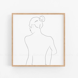 Abstract One Line Female Figure Drawing, Single Line Art, Minimalist Wall Art, Woman from Back, Female Body, Fine Naked Prints , room decor