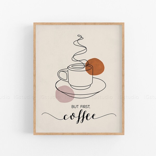 But First Coffee Printable Line Art, Kitchen Wall Art, But First Coffee Sign, Coffee Quote Poster, Beige Line Drawing, Boho