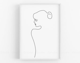 Woman One Line Drawing, Printable Line Art, Female Face Sketch Art, Above Bed Art, Minimalist Line Art, Figure Drawing