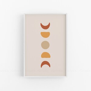 Abstract Moon Phases Art Print, Burnt Orange Wall Art, Neutral Moon Cycle Poster, Minimalist Boho Print, Red Home Decor, Kids Room Decor