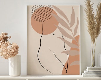 Abstract Neutral Line Art Print, Female Nude Line Drawing, Woman Body, Printable line art, Boho Decor, Minimalist Poster, Female Figure