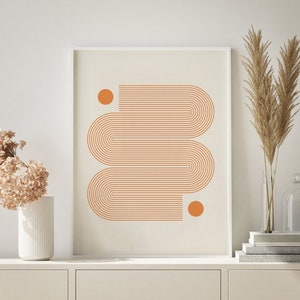 Geometric Mid century modern art, Retro lines, Printable wall art, Orange wall art Minimalist print Boho decor Abstract art poster 1970s Art