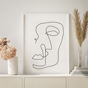 Abstract One Line Drawing Face, Printable Line Art, Single Line, Black and White Wall Art, Continuous line, Minimalist Print, Modern Poster
