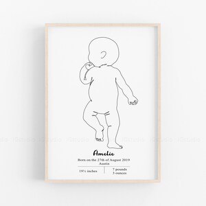 Custom Birth Line Art Print, Personalized Baby Gift, Nursery Birth Poster, Baby Announcement Wall Art, Line Drawing, Kids Room Name Poster