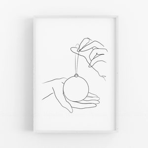 Christmas Printable Line Art, One Line Drawing Ball, Christmas Pendant Print, Winter Home Decor, Xmas Decorations, Christmas Minimalist Art