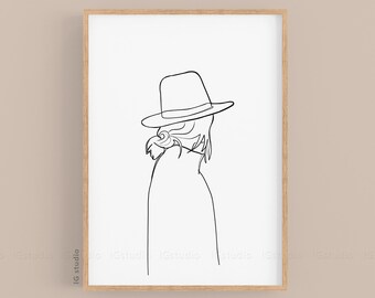 Woman Fashion Line Art Print, One Line Drawing, Minimalist Line Art Printable, Fashion Wall Art  Decor, Black White Minimal Poster