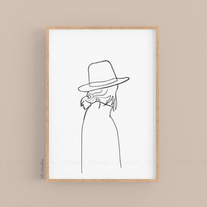 Woman Fashion Line Art Print, One Line Drawing, Minimalist Line Art Printable, Fashion Wall Art  Decor, Black White Minimal Poster
