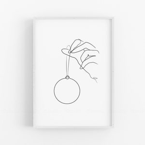 Christmas Printable Line Art, One Line Drawing Ball, Christmas Pendant Print, Winter Home Decor, Xmas Decorations, Christmas Minimalist Art
