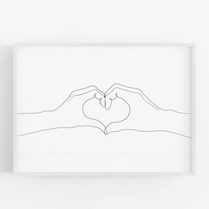 Hand Heart Printable, One Line Drawing Print, Love Hands Gesture Artwork, Single Line Poster, Minimalist Couple Art, Minimal Fine Decor