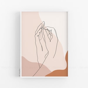 Holding Hands Line Art, Line Drawing Print, Neutral Tones, Printable Wall Art, Minimal printable hand poster, Couple hands print
