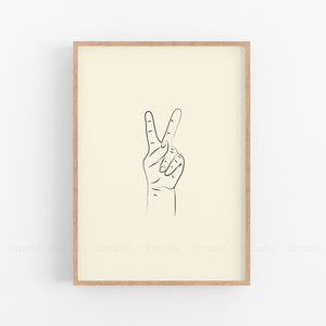 Hand Gestures Print, Single Line Print, Line Drawing Print, Minimalist Line Art, Line Art Print, Printable Wall Art, Peace Sign Print