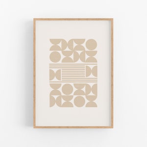 Arte moderno de mediados de siglo con estampado geométrico beige, arte mural neutro, decoración bohemia con estampado minimalista, impresión descargable, póster de arte abstracto.