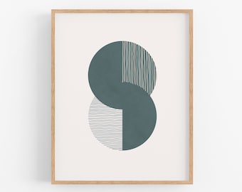 Green Geometric Printable Mid Century Modern Art, Green Wall Art, Minimalist Print Boho decor, Downloadable Print, Abstract art poster