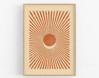Mid century modern art print Abstract sun printable wall art Boho sun poster Crescent moon Bohemian sun Neutral wall decor Minimalist prints