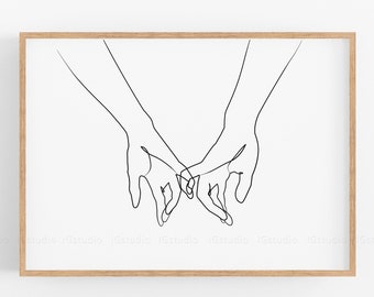 Pinky Swear Printable, One Line Drawing Print, Single Line Art Hands, Hand Poster, Original Minimalist Couple Art, Minimal Fine Decor