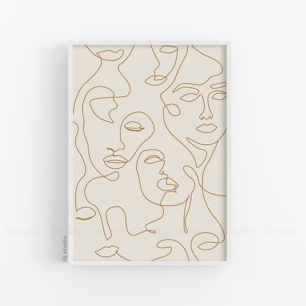 Abstract Line Art Face Print, Woman One Line Drawing, Printable Line Art, Single Line, Minimalist Line Art Poster, Continuous line, Female
