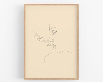 Couple Line Art Print, Single Line, One Line Drawing, Abstract Couple Art, Minimalist Line Art, Above Bed Art, Tumblr room decor