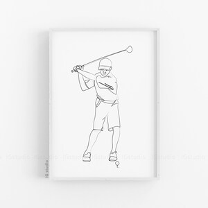 Golf Player Linie Kunst Druck, Golf Geschenk druckbar, One Line Zeichnung, herunterladbare Drucke, Golf Wandkunst, schwarz & weiß, Jungen Zimmer Dekor