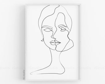 Faces Single Line, Woman One Line Drawing, Printable Line Art, Abstract Print, Minimalist Line Art Poster, Continuous line, Female face