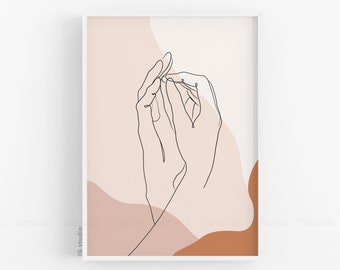 Trzymające się za ręce Line Art, wydruk rysunku liniowego, neutralne odcienie, wydrukowana sztuka ścienna, minimalistyczny plakat do wydrukowania z dłońmi, wydruk dłoni pary