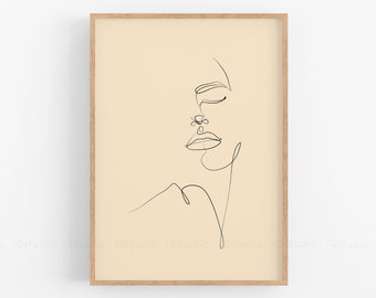 Face Single Line, Woman One Line Drawing, Printable line art, Abstract Woman print, Minimalist Line Art Poster, above bed art, Female face