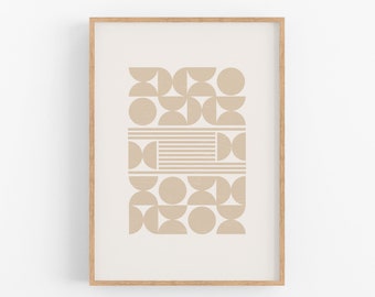 Beige Geometric Printable Mid Century Modern Art, Neutral Wall Art, Minimalist Print Boho decor, Downloadable Print, Abstract art poster