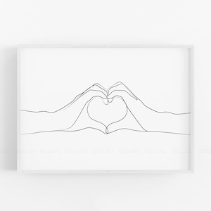 Hand Heart Printable, One Line Drawing Print, Love Hands Gesture Artwork, Single Line Poster, Minimalist Couple Art, Minimal Fine Decor