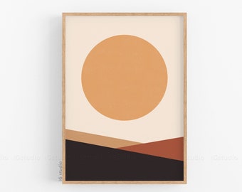 Abstract Sun Art Print, Large Wall Art, Abstract Landscape, Neutral Wall Art, Minimalist Poster, Warm Color Palette, Boho Print, Boho Decor