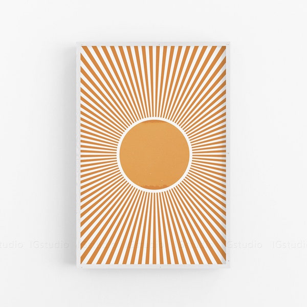 Sun wall art Boho decor Mid century Modern art print Abstract sun rays Shining art poster Minimalist sun print Printable wall art Sunburst