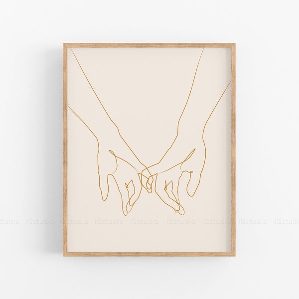 Pinky Swear Art Print, Pinky Promise Hands Poster, Line Art, Hands Line Drawing, Printable Wall Art, Love Promise, Minimalist Couple Art