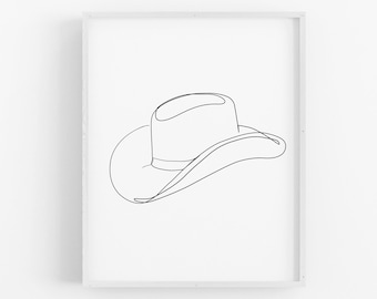 Cowboy Hat Line Art Print, Western Wall Art,  Nashville Decor, One Line Drawing, Texas Art, Cowgirl Printable Art, Boho Decor, Neutral