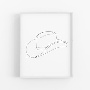 Cowboy Hat Line Art Print, Western Wall Art,  Nashville Decor, One Line Drawing, Texas Art, Cowgirl Printable Art, Boho Decor, Neutral
